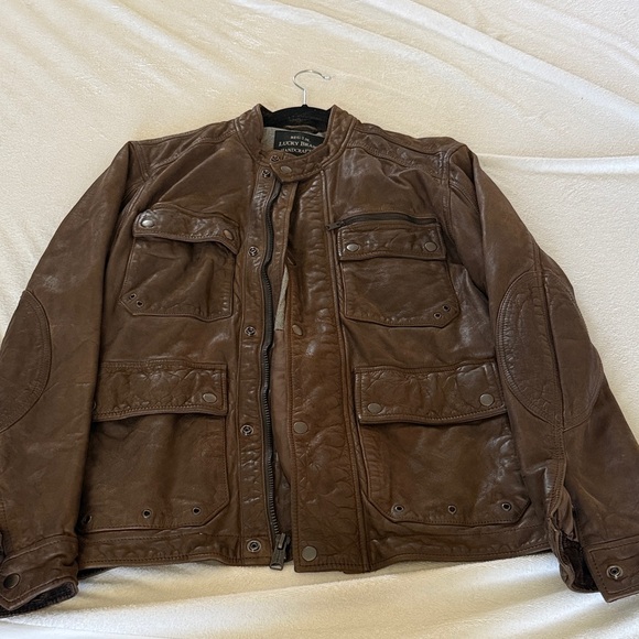 Lucky Brand Dark Brown Leather Military Jacket